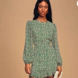 NWOT Lulus green floral printed mini dress X small